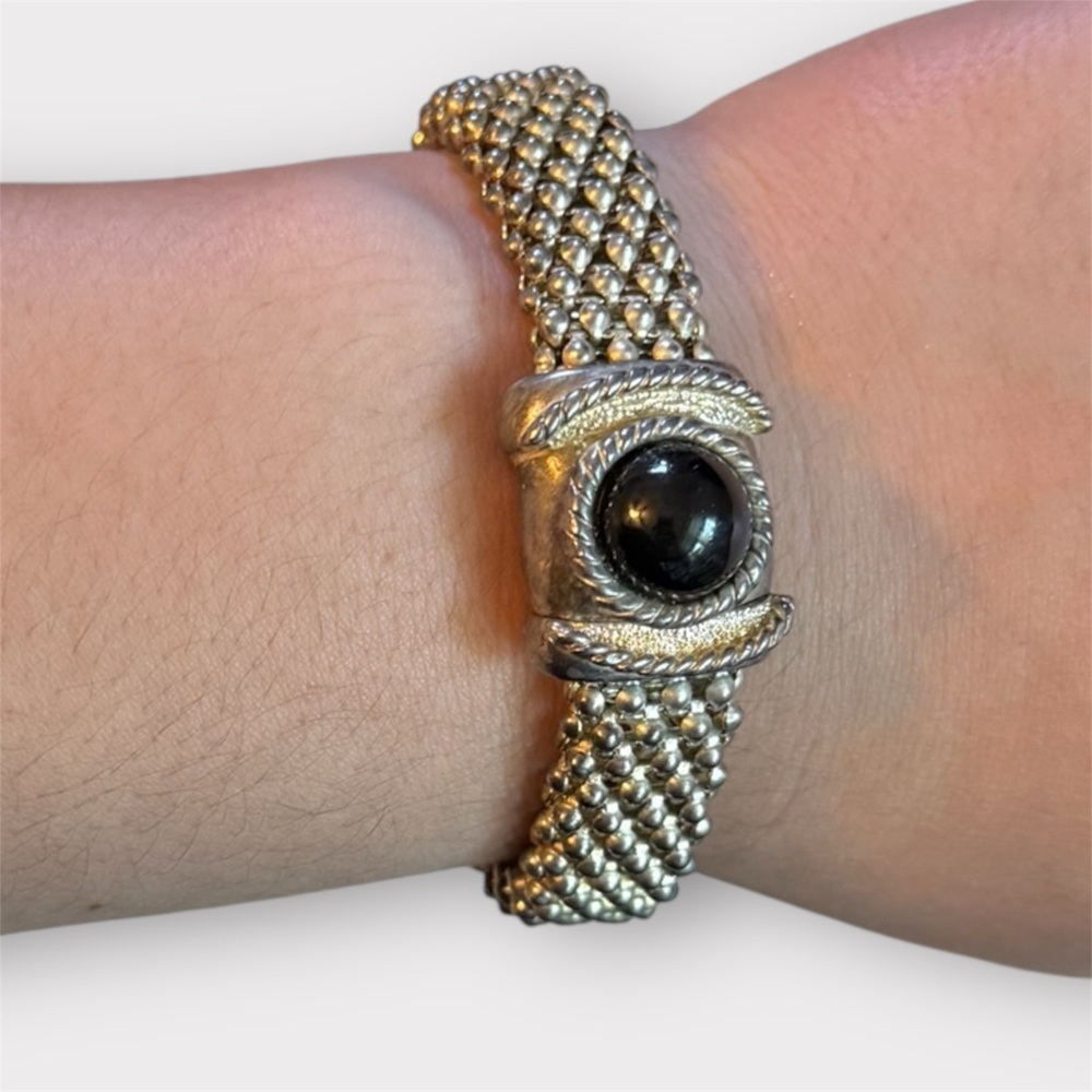 Vintage Gold Black‎ Stone Magnetic Clasp Mesh Bracelet